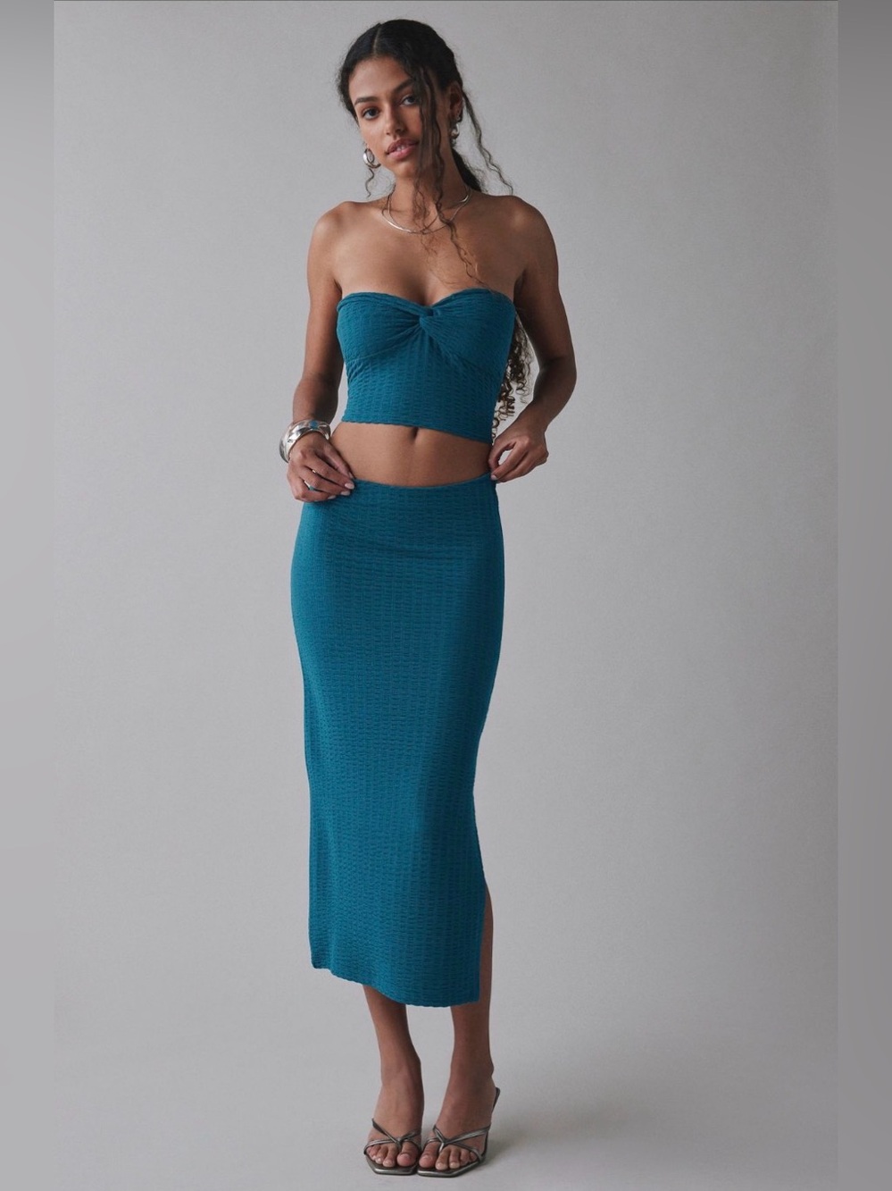 NWT🔖UO Oasis Knit Tube Top & Midi Skirt Set Teal | Urban Outfitters Set XS